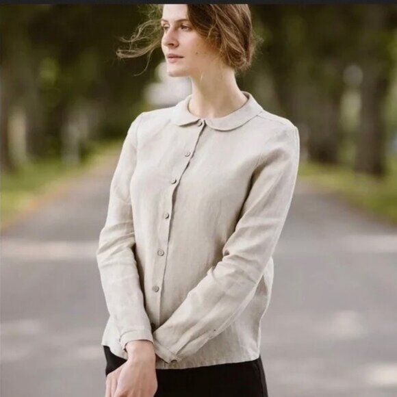 Son de Flor Tan 100% Linen Classic Shirt XL *Runs S - Picture 2 of 12